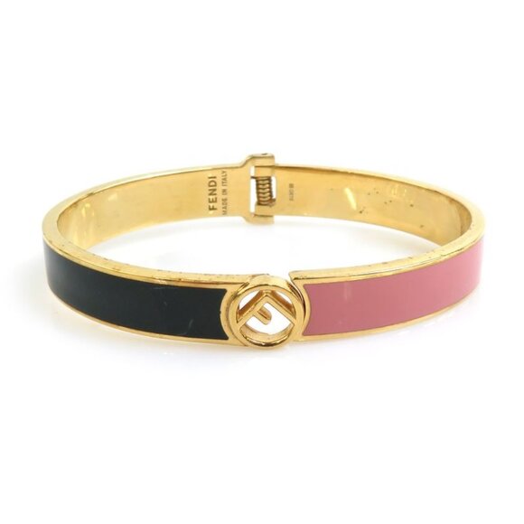 Fendi Logo Enamel Vibrant Pink and Black Bangle